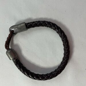 Bracelet Brown Leather Distressed Metal Braided Punk Goth Grunge  Vintage